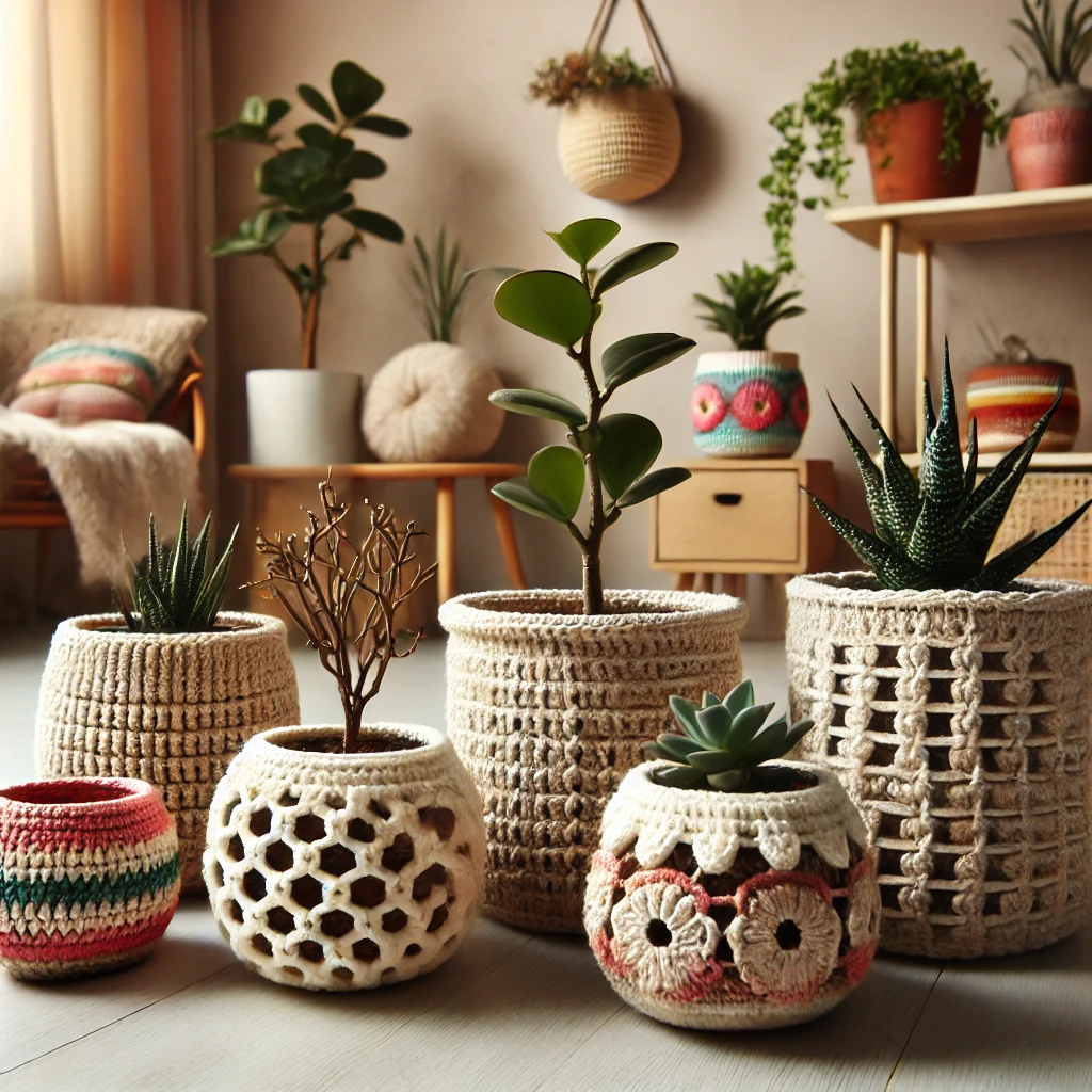 cache pot en crochet