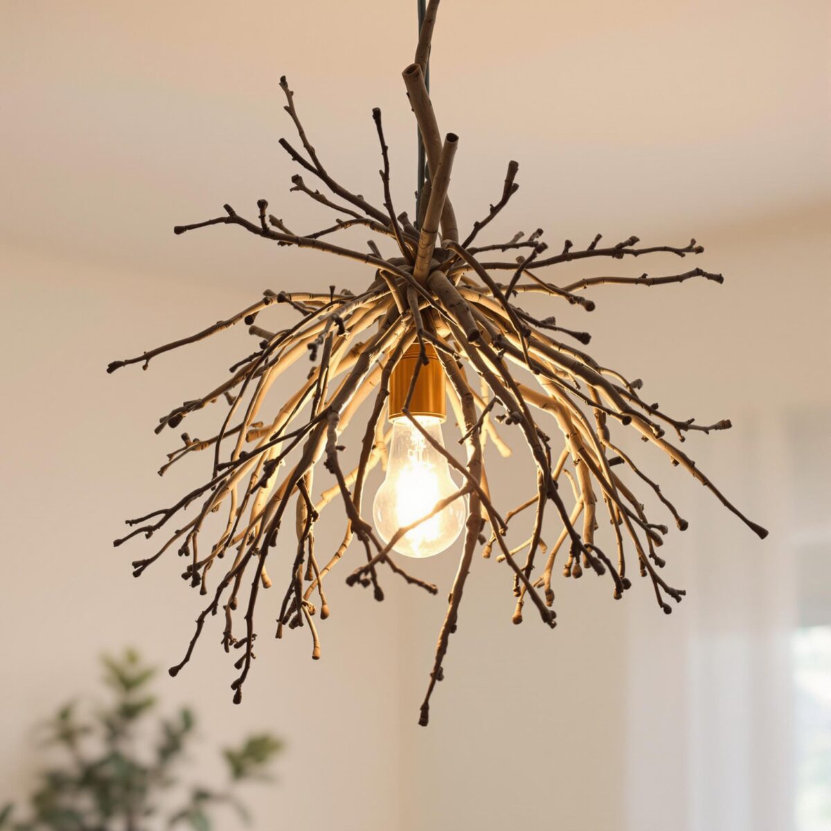 Créez votre suspension lumineuse DIY avec des branches de forêt