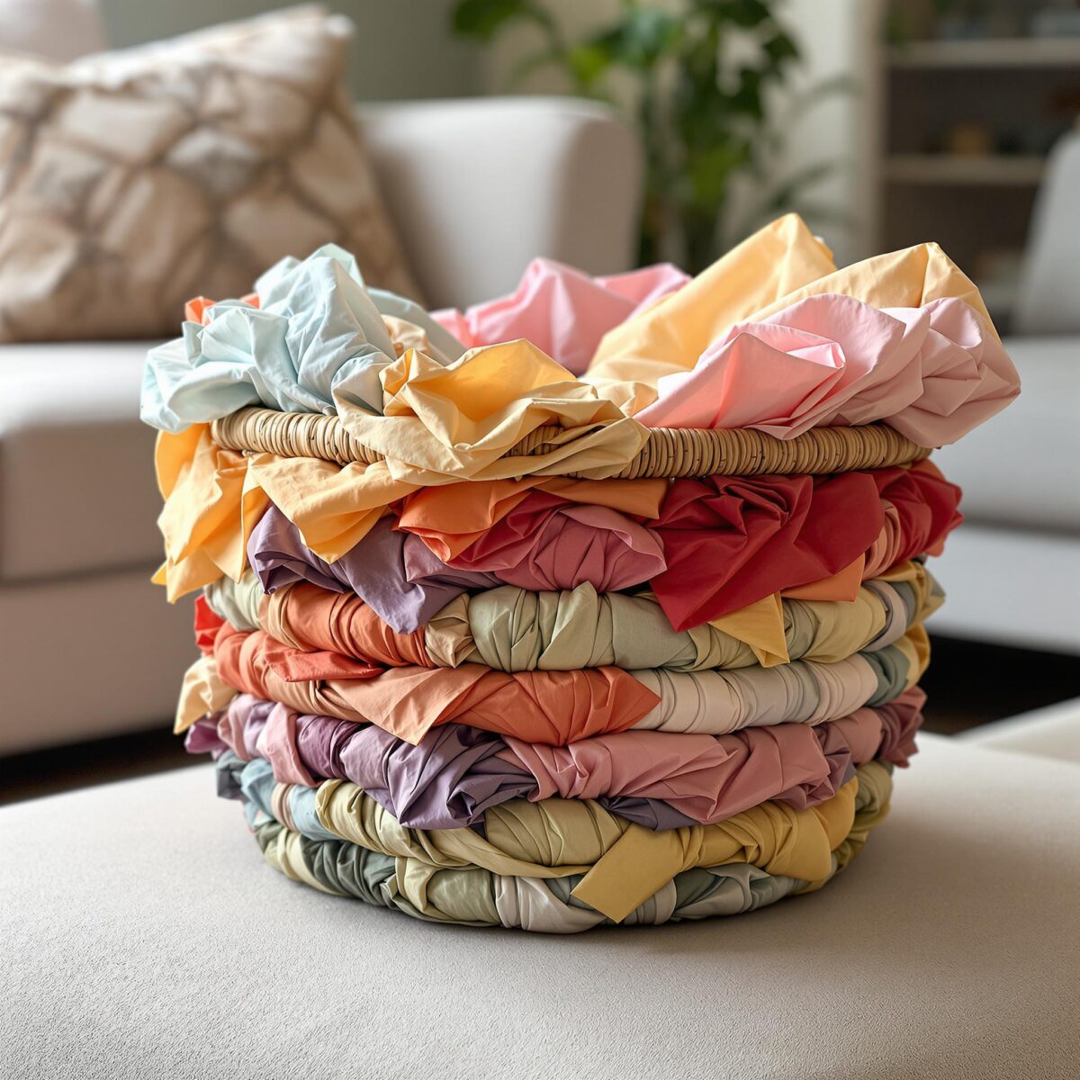 Upcycling panier tressé : transformez vos vieux draps en déco