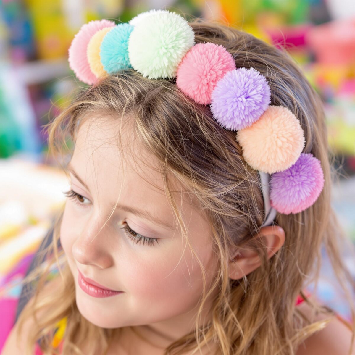 Créez un headband danseuse en pompons pastel pour vos enfants
