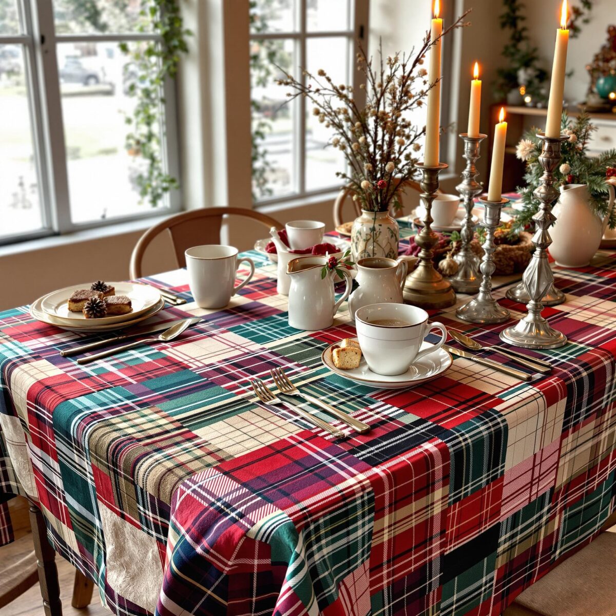 Découvrez la nappe en patchwork aux motifs tartan pour vos brunchs
