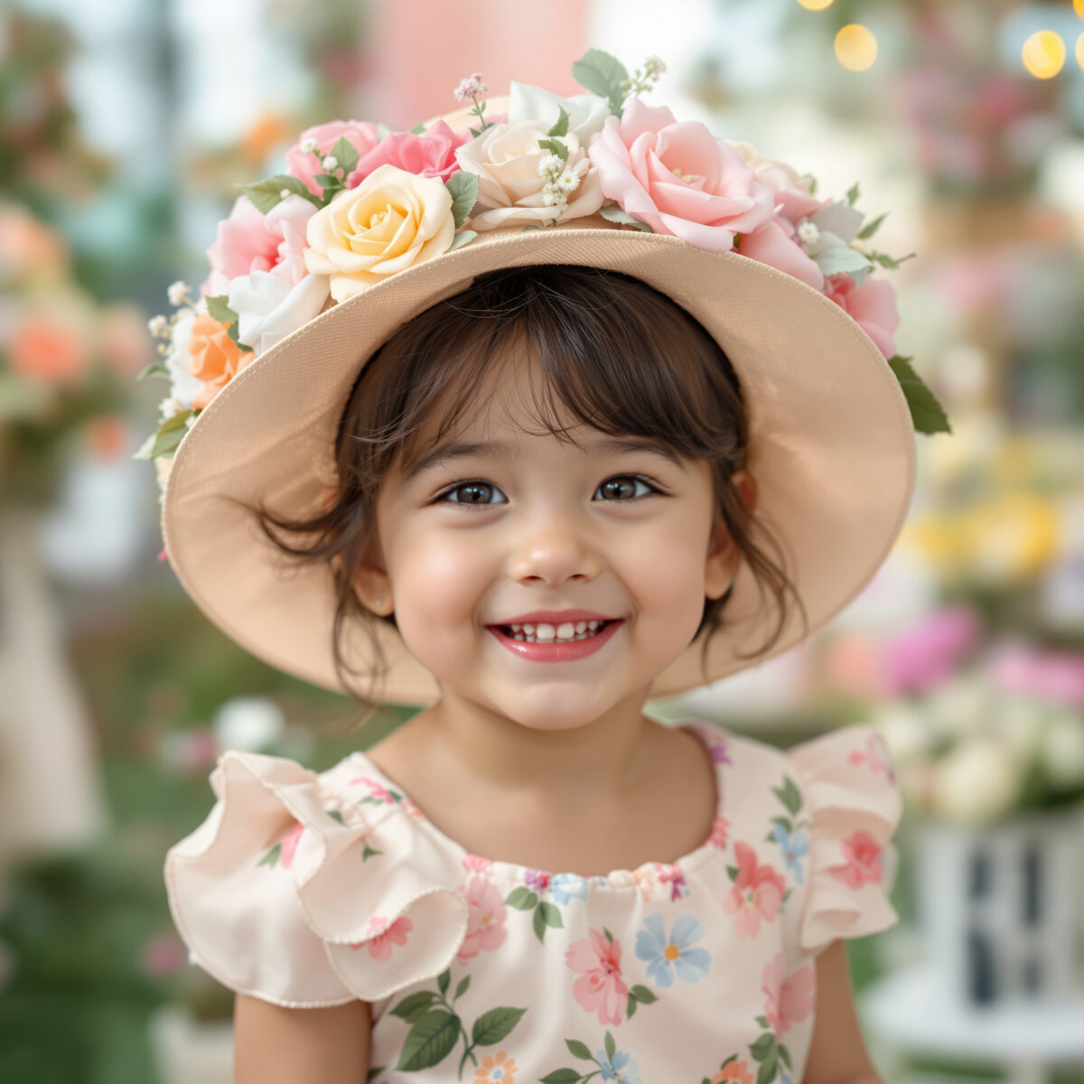 Découvrez le chapeau fleuri en organdi pour petites filles