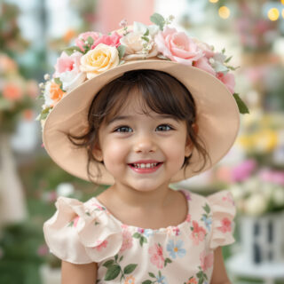 Découvrez le chapeau fleuri en organdi pour petites filles