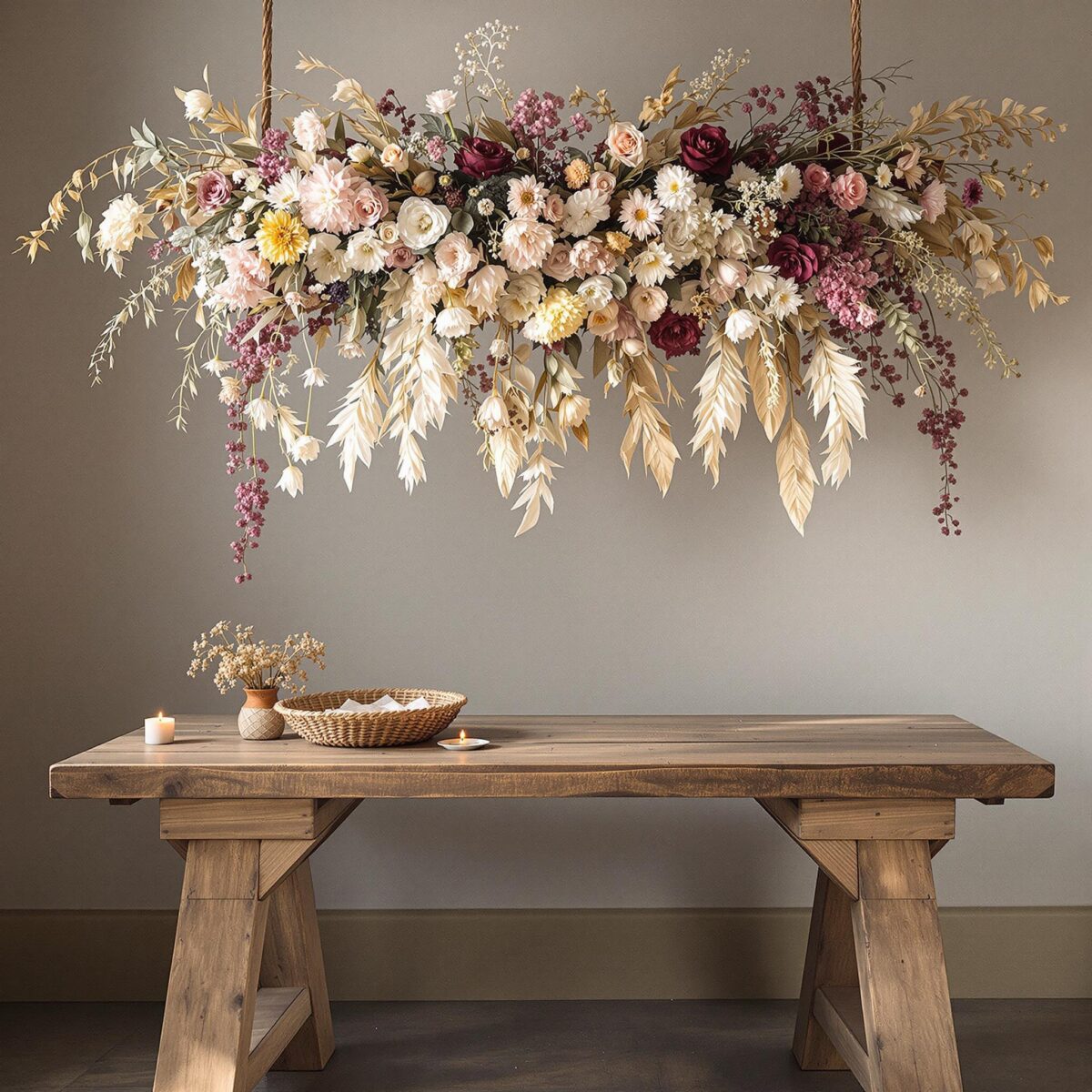 Créez une suspension végétale poétique de fleurs séchées pour votre mariage