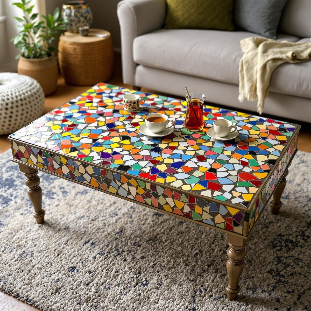 Créez une table basse en mosaïque colorée pour vos moments de thé